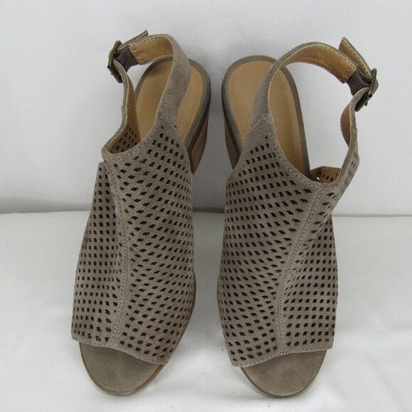 Lucky Brand Brown BERTEL Block Sling Back Heel Sandal Suede Leather 2" Women's 8 - Picture 7 of 9